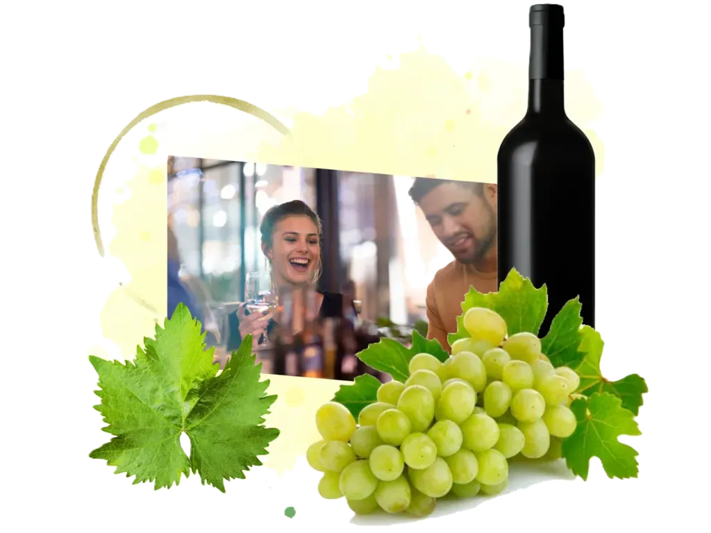 Pinot Gris bottle and grapes graphic