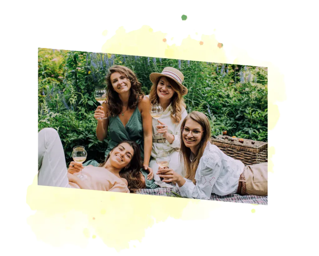 Friends enjoying Pinot Gris outdoors