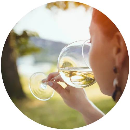 Sipping Pinot Gris outdoors