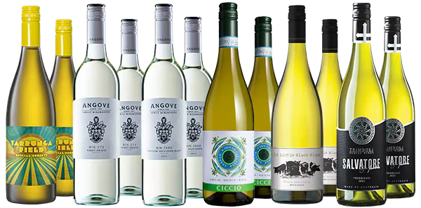 Row of Pinot Gris bottles