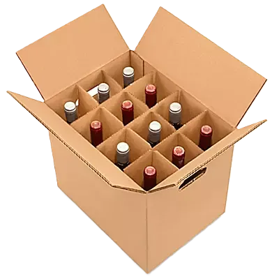 Open case of Pinot Gris bottles